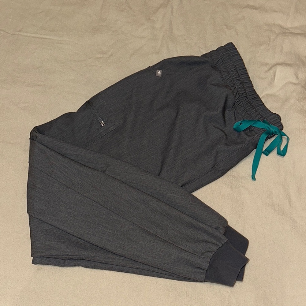 Figs Charcoal Joggers with Teal Drawstring